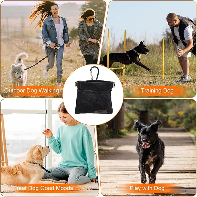 Puppy Training Treat Pouch Dog Treat Pouch Treat Pouches for Pet Training Black Pocket Sized Pet Training Pouch Portable Puppy Dog Training Treat Bag Self Closing Pet Feed Reward (Black)