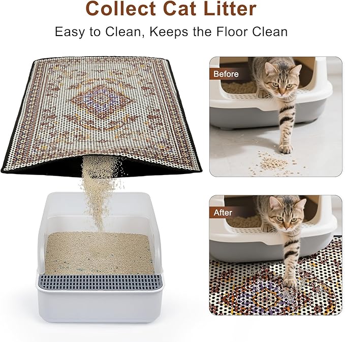 Cat Litter Mat 26.8"x46.5" Double Layer Waterproof Litter Box Mat Washable Litter Trapping Mat