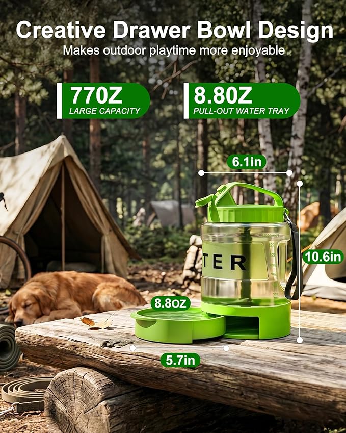 77oz Dog Water Dispenser, 2.2L Large Portable Dog Water Bottle with Pull-Out Drinking Bowl, BPA Free Leak-Proof Pet Travel Water Container for Camping, Hiking, Beach, Car Travel Essentials