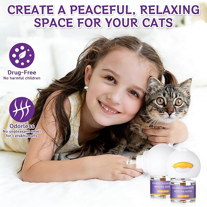 9-in-1 Advanced Cat Pheromone Calming Diffuser 180 Days (3 Plugs+6 Refills), Relieve Anxiety, Help Reduce Fighting, Spraying & Scratching, Drug-Free & Odorless Safe Relaxation Solution