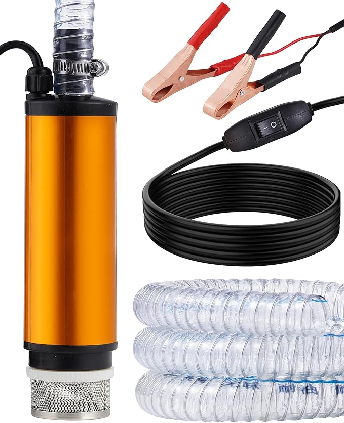 12V 80W Submersible Water Transfer Pump, 5.3GPM High Flow Diesel Water Pump | w/ Hose, Electric Fuel Oil Transfer Pump, Small Portable Utility Pumps for Water, Diesel & Kerosene