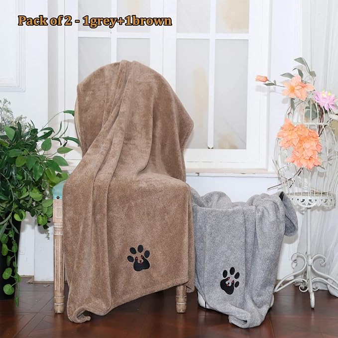 Dogvingpk Extra Large Dog Towel 3 Pack, Super Absorbent Soft Quick Drying Microfiber Pet Bath Towels for Large & Medium Dogs (XL-55" * 36", Grey and Black and Brown)