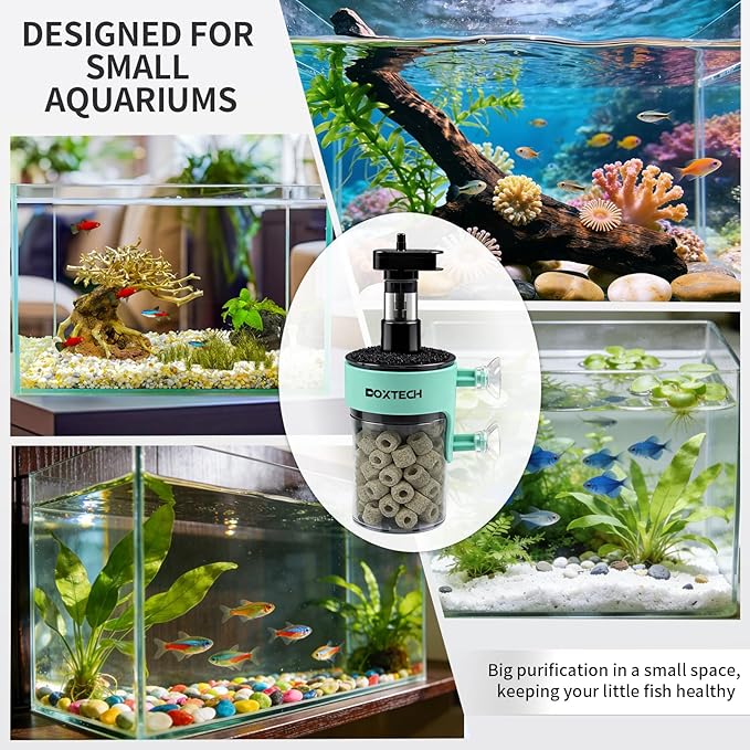 UPETTOOLS 3-in-1 Aquarium Filter, Small Fish Tank Filter with Aeration Filtration & Bio-Filtration, Submersible Aquarium Filter for 5-7 Gallons Tanks