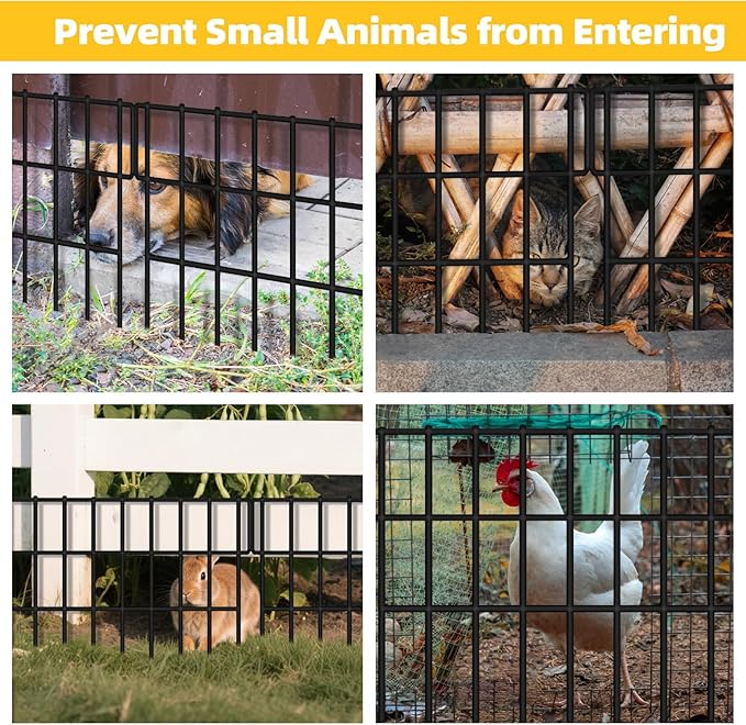 ULIOK 14 Panels Garden Fence Animal Barrier, Animal Barrier Fences No Dig Fence, 19.83ft(L) x 13in(H) Dog Fencing Rabbit Fences, 1.5in Spike Spacing Rustproof Metal Fences Border for Outdoor Yard