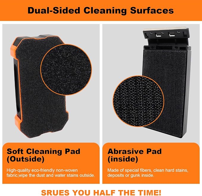 hygger Aquarium Magnetic Brush, Fish Tank Glass Algae Scrubber with Detachable Stainless Steel and Plastic Scraper, Magnetic Fish Tank Cleaner for Glass/Acrylic Fish Tank