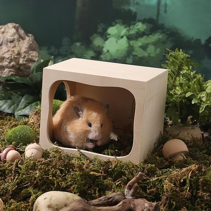 Hamster Hideout Wooden House Chamber Small Animals Pets Tunnel Exploring Toys Secret Peep Shed for Dwarf Hamsters, Syrian Hamsters, Gerbils, Hedgehogs, Rats, Mice (Bedroom)