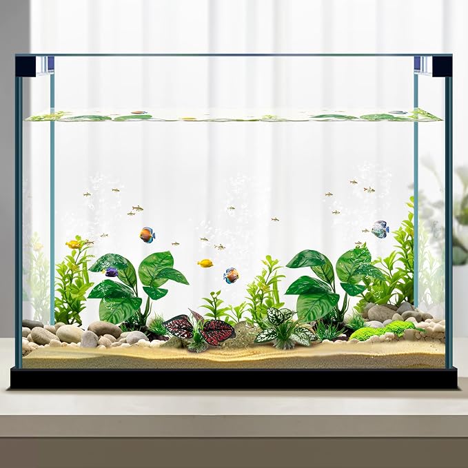 Moonorange Reptile Artificial Plants, Terrarium Plants Decorations Supplies, Aquarium Fish Tank Plant, Amphibian Habitat Hideout Tank Accessories (M Set-4pcs/G)