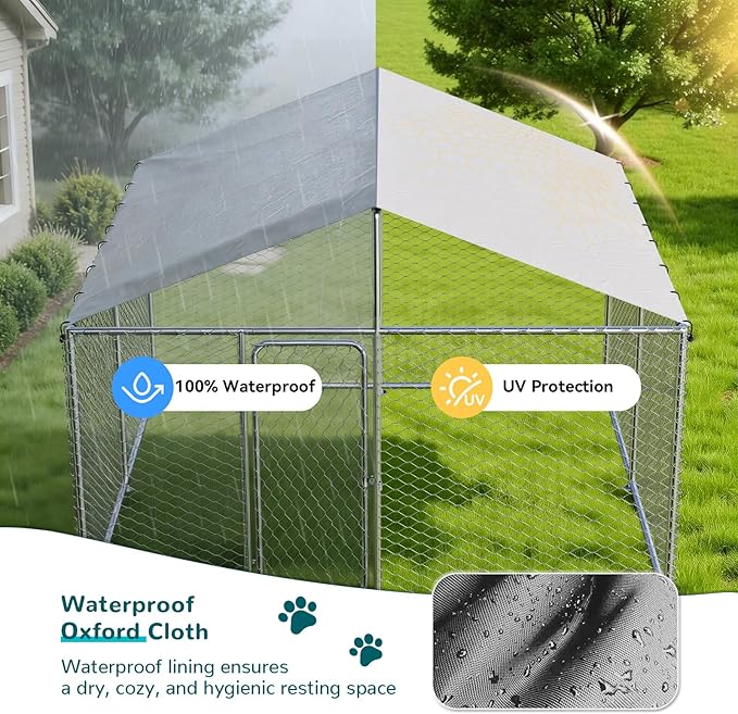 7.8'x7.8' Outdoor Dog Kennel, Heavy-Duty Dog Run with Wire Mesh Fence, Lock & Waterproof Cover for Large Dogs