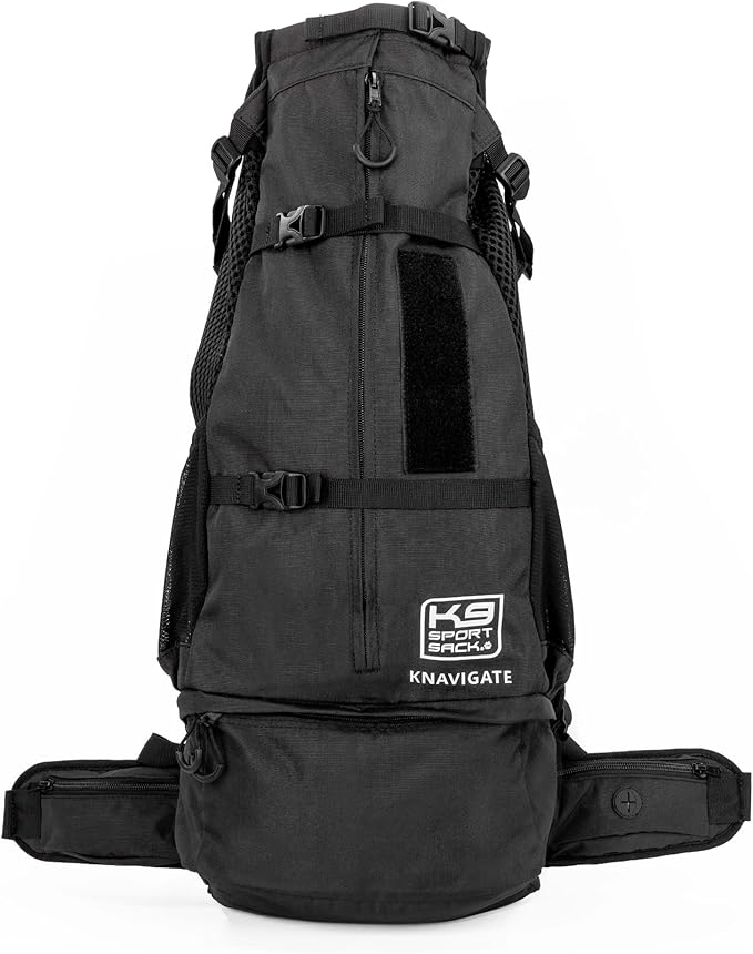 K9 Sport Sack Knavigate - Medium, Midnight Black - Ideal for Dogs with 17-19” Back Length - Adjustable, Backpack-Style Carrier with Internal Frame & Padded Hip Belt