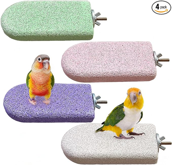 4 PCS Bird Beak Grinding Stone,Bird Perch Stands,Parrot Calcium Perch Platform,Parakeet Pumice Lava Beak Grinding Block Claws Trimmer Climbing Chewing Toys for Budgie Cockatiel Conure Lovebird