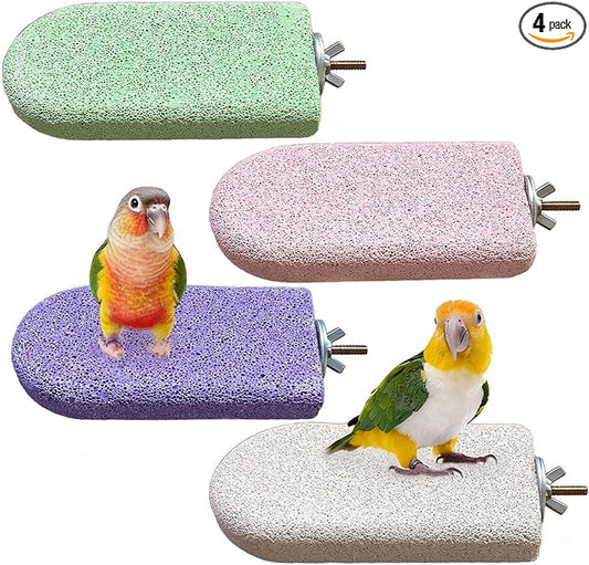 4 PCS Bird Beak Grinding Stone,Bird Perch Stands,Parrot Calcium Perch Platform,Parakeet Pumice Lava Beak Grinding Block Claws Trimmer Climbing Chewing Toys for Budgie Cockatiel Conure Lovebird