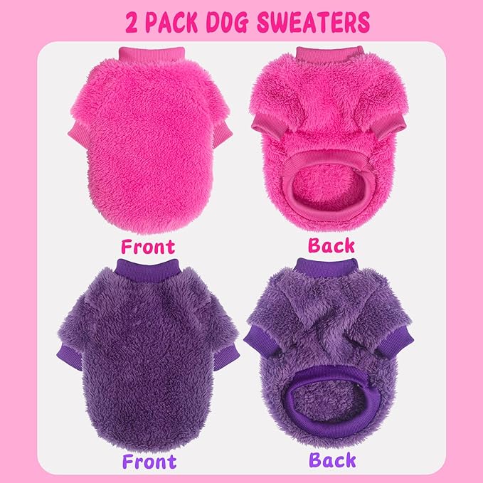 2 Pieces Dog Sweaters for Small Dogs Girl Fall Winter Warm Puppy Clothes Fleece Chihuahua Sweater Cute Pet Clothing for Doggie Cat, Large