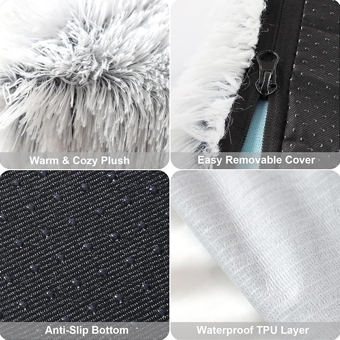 XL Orthopedic Dog Bed for Large Dogs, Dual-Layer Memory & Egg-Crate Foam, Washable Warm Winter Plush Cover, Waterproof Liner, Non-Slip Bottom, Crate/Kennel Pad, 44 x 32 Inch, Gray