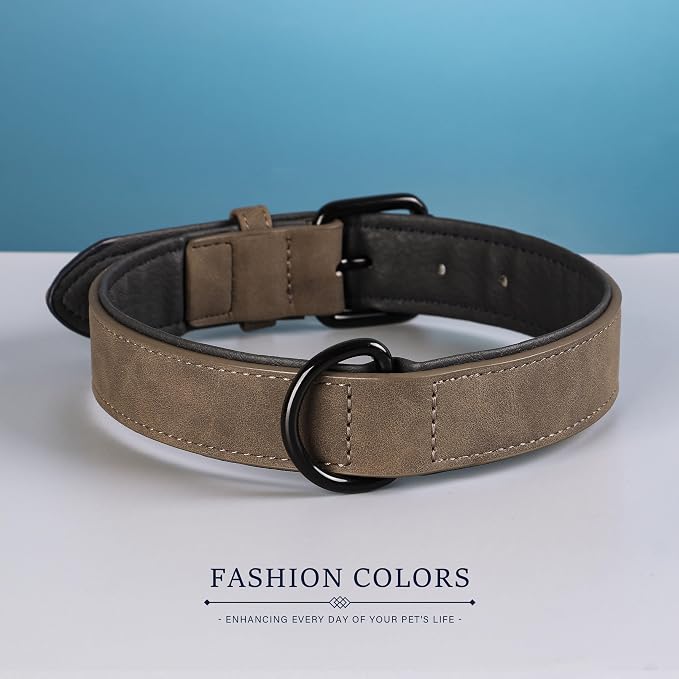 Didog Soft Padded PU Leather Dog Collar, Breathable and Adjustable Dog Collar for Large Dogs, Comfortable for Daily Walk, Brown, XL Fit Neck 18-22"(45-71 lbs)