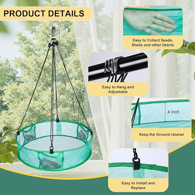 2Pcs Bird Seed Catcher for Outdoor Feeders, Bird Feeder Trays to Catch Seed, Upgraded Version Can Prevent Strong Winds. (16 inches)