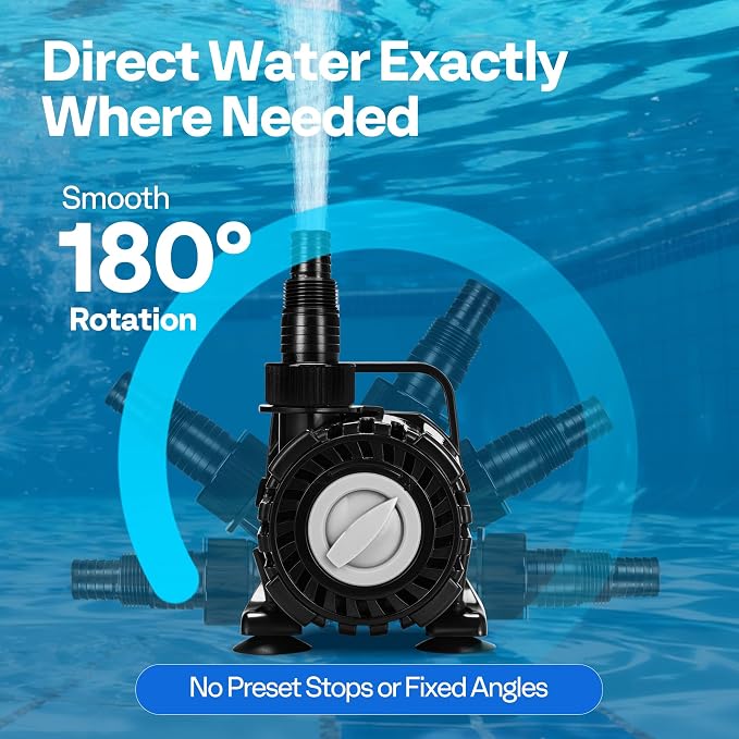 VIVOHOME 120W Pond Pump, 800-2100GPH Adjustable Flow Submersible Water Pump | Stepless Flow Control, 16ft Max Lift, 180° Seamless Adjustable Nozzle, Barrier Pump Bag, 20ft Power Cord