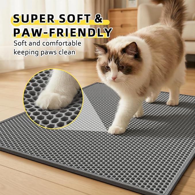 Cat Litter Mat, 30"X24" Large Double Layer Litter Trapping Mat, Waterproof/Urineproof, Easy to Clean Kitty Litter Mats for Floor, Scatter Control (Grey-1Pack)