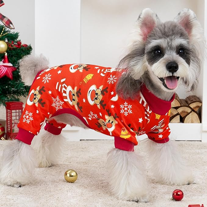 XPUDAC 4 Pack Christmas Dog Pajamas Comfy Dog Clothes for Small Medium Dogs Girl Boy Holiday Pet Outfit Puppy Onesie Cat Pjs Jammies, XS