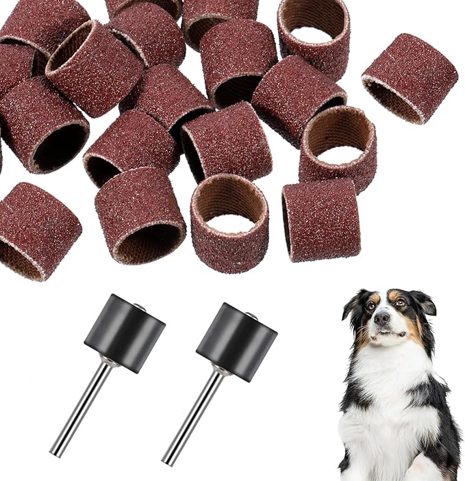 Dimeho 42 Pcs Pet Nail Grinder Replacement Kit with Grit Sanding Bands Pet Dog Nail Smoother Sanding Drum Set Pet Claw Grooming Supplies for Dog Claw Care (80#/120#)