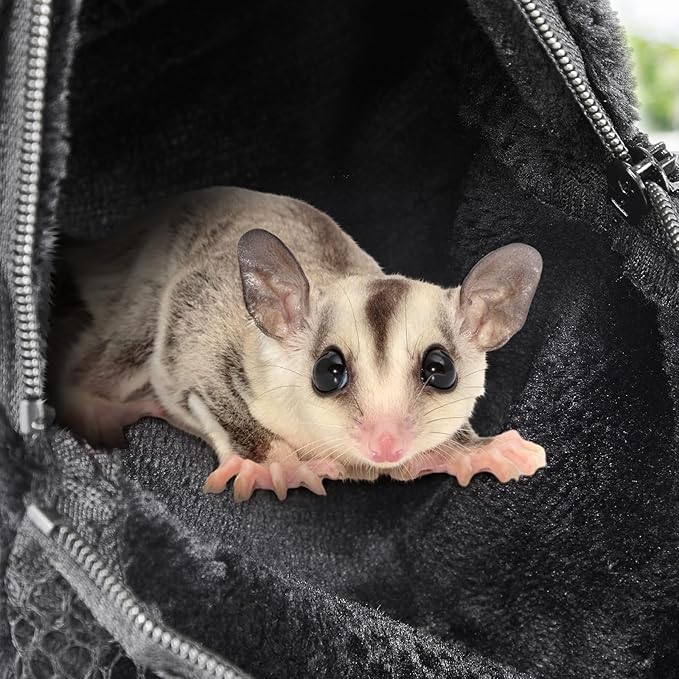 Sweetude 2 Pcs Sugar Glider Pouch Breathable Carrying Bonding Pouch Soft Hamster Carrier with Strap Zipper Small Animal Travel Sleeping Bag Cage Accessories for Rat Reptile Other Small Pets(Black)