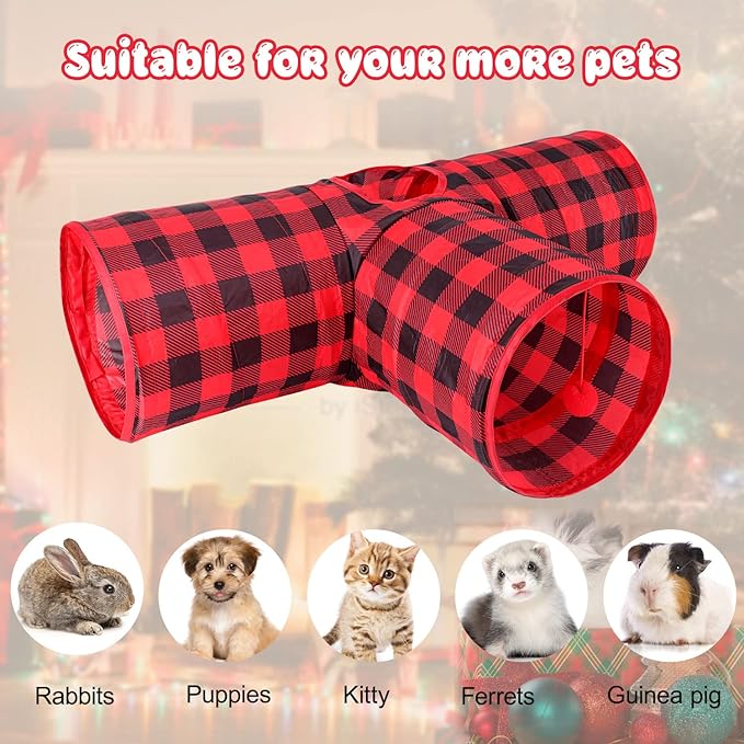 BWOGUE Bunny Tunnels & Tubes Collapsible 3 Way Bunnys Hideout Small Animal Activity Tunnel Toys for Dwarf Rabbits Guinea Pigs Kitty