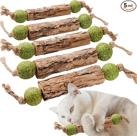 Silvervine Sticks Catnip Toys for Cats, 5 Pack, Interactive Indoor Cat Toy for Teeth Cleaning, Natural Matatabi Chew Treat for Aggressive Chewers