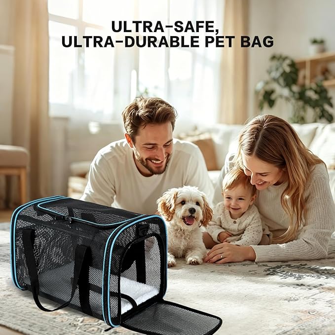 Cat Dog Pet Carriers Soft-Sided Cats Bag Animal Carriers Puppy Carrying Bag TSA Airline Approved Dog Carrier Soft Sided, Collapsible Travel Carriers for Big Cats/Small Dogs(Up to 16lbs) 17 * 11 * 11