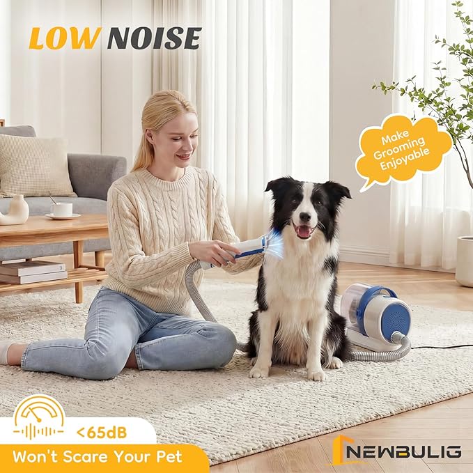 NEWBULIG 5-in-1 Pet Grooming Vacuum Kit, 2.5L Dust Cup, 3 Suction Modes and 5 Groomer Tools, Dog Clippers with Cordless Low Noise for Cats, Dogs Other Animals Hair Trimmer