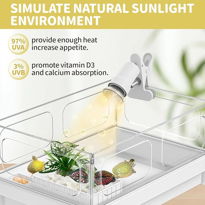 GOZILLA Reptile Heat Lamp, Turtle Lamp with 360°Rotatable Timing & Dimming Cycle Timer, 25W+50W UVA/UVB Reptile Light Bulbs for Reptile and Amphibian Tanks, Terrariums and Cages.(White)