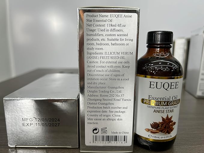 EUQEE Anise Star Essential Oil 4oz / 118ML Large Capacity Anise Star Essential Oil Pure & Premium Essential Oil with Glass Dropper for Candle Soap Making, Diffusers