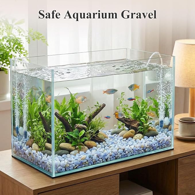 1 LB(0.35" - 0.8") Natural Quartz,Blue Pebbles for Vase Filler | Sea Glass for Crafts, Betta Fish Tank Aquarium Decor, Succulent Rocks for Plants Indoor