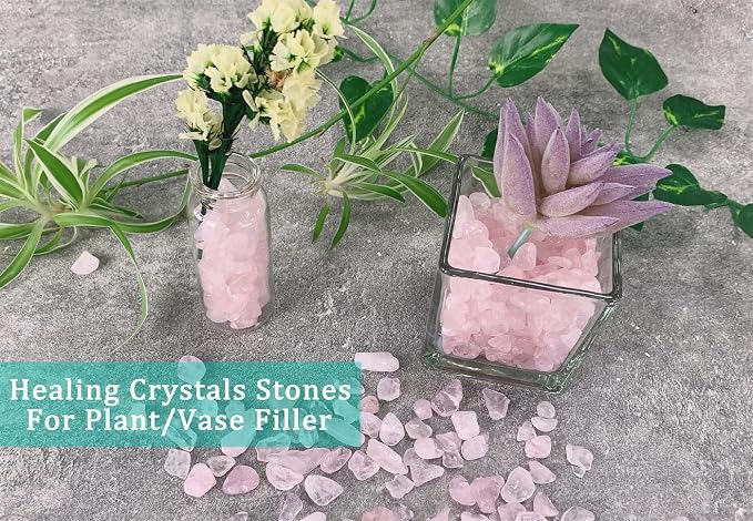 Natural Rose Quartz Crystal Quartz Rocks Chips Vase Filler Rocks for Succulent Plant Small Fish Tank Aquarium Gravel Decorative Pebbles Stones(200 gram)