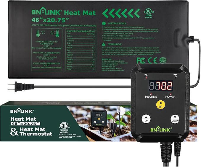 BN-LINK 48" x 20.75" Seedling Heat Mat with Thermostat Controller Combo Set | Plant Heating pad for Seed Starting with Temperature Control, Warming Mat for Indoor Growing, Plants Germination, ETL Listed