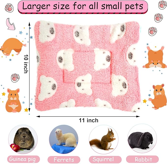 Jetec 3 Pcs Bunny Guinea Pig Beds Soft Bunny Mats Warm Guinea Pig Mat Small Animal Bed Pads Fleece Sleeping Pads for Indoor Rabbit Hamster Squirrel Hedgehog Chinchilla(Fleece,Bear,Light Pink)