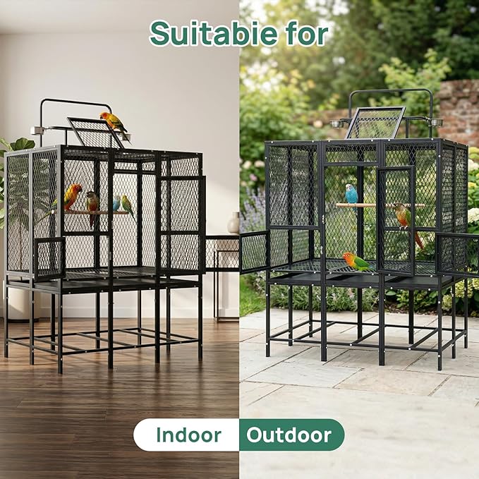 44" W X 65" H Massive Bird Cage with Playtop, Extra Wide Heavy Duty Carbon Steel Flight Cage, Rust-Proof Panoramic Aviary for Parrots Cockatiels, Strong Diamond Mesh, Indoor Outdoor