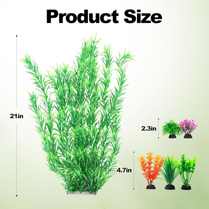 CousDUoBe 21 Inch Aquarium Plants Set Tall Fish Tank Plants – Realistic Artificial Fish Tank Decorations (1 Pcs Large Green Fish Tank Plants, 5 Pcs Small Plants)