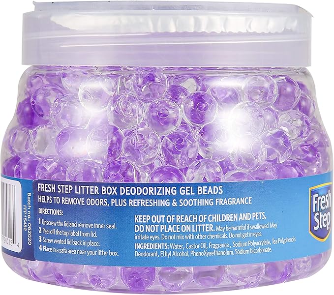 Fresh Step Litter Box Deodorizing Gel Beads in Soothing Lavender Scent - Pet Odor Neutralizing Beads for Pet Smells from Litter Box - 12 Ounce (Pack of 12)