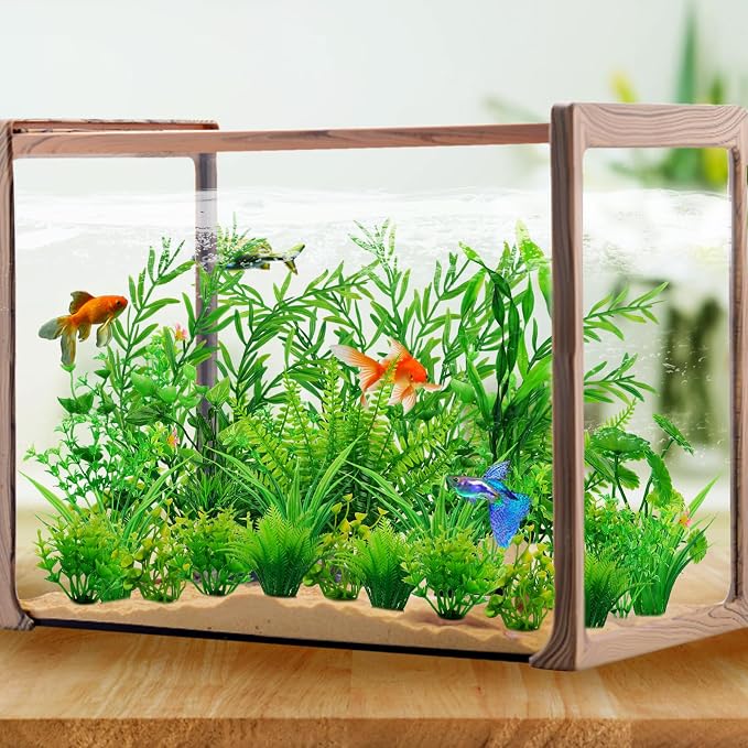 QUOZUO Fish Tank Accessories Aquarium Decorations Green Plants, 25pcs Green Fish Tank Decorations Plant, Aquarium Decor Plastic Plants