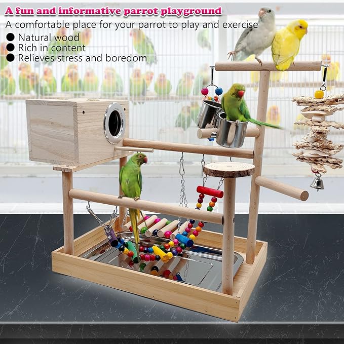kathson Bird Playground,Parrot Play Stand,Parakeet Play Gym with Breeding Box and Food Cups,Cockatiel Perch Stand with Chewing&Exercise Toys,Birds Playstand for Budgie Conures Lovebirds