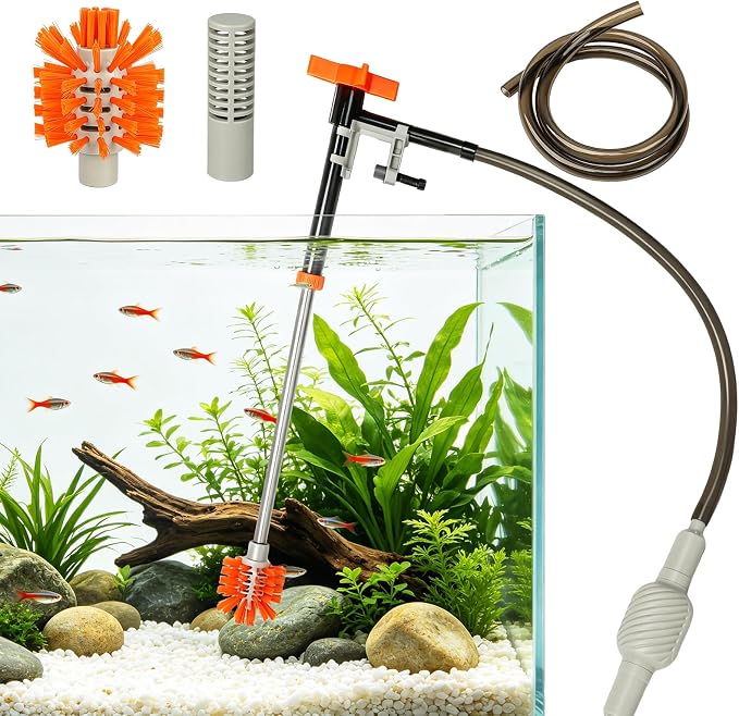 Aquarium Siphon Gravel Cleaner Manual Water Changer Kit, Medium | 4.8 Ft Water Hose Fish Tank Vaccum Cleaning Tools, Adjustable Flow & Extendable Handle for Tank Up to 20 Inch Deep