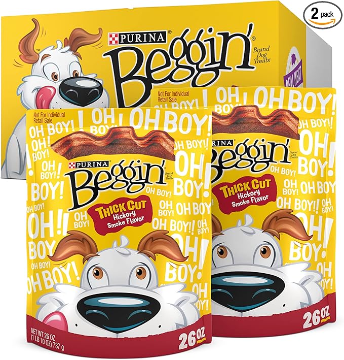 Purina Beggin' Strips Real Meat Dog Treats, Thick Cut Hickory Smoke Flavor - (Pack of 2) 26 oz. Pouches