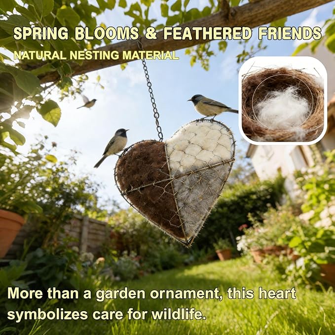 Handmade Fiber Bird Nesting Heart, Birds Nests Material Holder, Outside Winter Tree Shelter for Wild Bird,Hummingbird Nest Boxes for Outside, Gardens, Courtyards, and Outdoor Bird Shelters