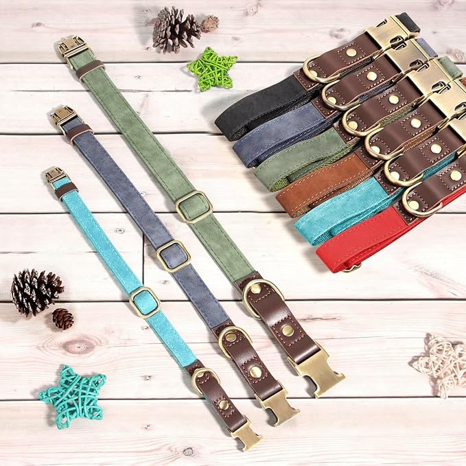 Didog Soft PU Leather Dog Collars for Medium Dogs,Classic Adjustable Dog Collars with Quick Release Metal Buckle,Easy Clean and Comfortable with Nylon Lining,Blue,M Neck 14-19"