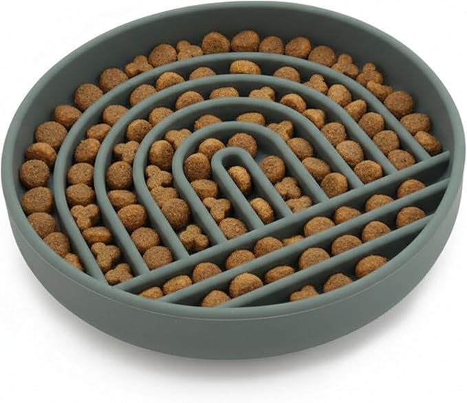 Should We Go? Slow Feeder for Dogs & Puppies, The Slowdown Bowl Silicone Slow Eating, Modern Lick Mat Design, Reduces Gulping, Fits 2 Cups, 7.5” Across x 1.5” Tall, Mealtime Challenge, Medium-Spruce