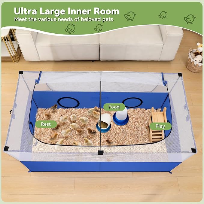 Pawaboo Small Animal Playpen, Foldable Pet Playpen Cage Tent for Puppy Kitten Guinea Pig Rabbit Chicken Hamster Indoor Outdoor Use, Pet Fence with Breathable Mesh Wall and Bottom, Blue