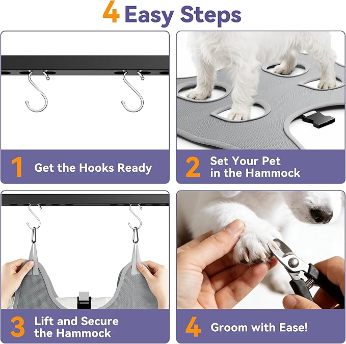 niffgaff Adjustable Dog Grooming Arm with Clamp, 26″–40″ Height, XS Hammock with Back Buckle, No-Sit Grooming Restraint for Small Cats & Dogs