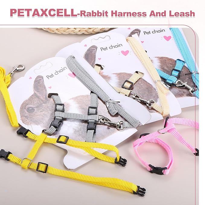 Rabbit Harness and Leash, Escape Proof Bunny Cat Leash Small Animal Harness Soft Adjustable Buckle(2Pcs, Grass Green/Sapphire) for Bunny Kitten Cats Puppies Walking Hiking