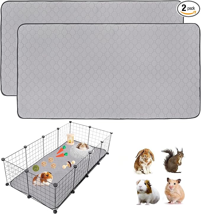 2Pack Guinea Pig Cage Liners, LWYMX 24''X48'' Washable Guinea Pig Pee Pads, Non Slip Reusable Super Absorbent Guinea Pig Training Mat Bedding Fleece for Small Animals Hamster Rabbit Chinchilla Rat