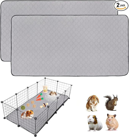2Pack Guinea Pig Cage Liners, LWYMX 24''X48'' Washable Guinea Pig Pee Pads, Non Slip Reusable Super Absorbent Guinea Pig Training Mat Bedding Fleece for Small Animals Hamster Rabbit Chinchilla Rat