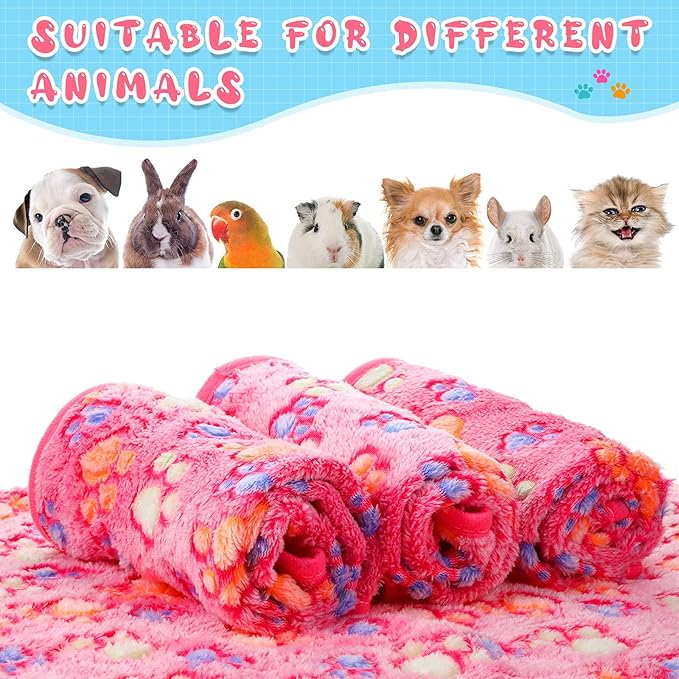 Tatuo 4 Pack Fleece Dog Blankets for Puppy Cats Multi-Size Sleep Mat for Pet Guinea Pig Soft Washable Warm Crate Bed Puppy Teething Toys Print Pattern Blanket Indoor(Pink,30 x 20.5 Inch,Paw)